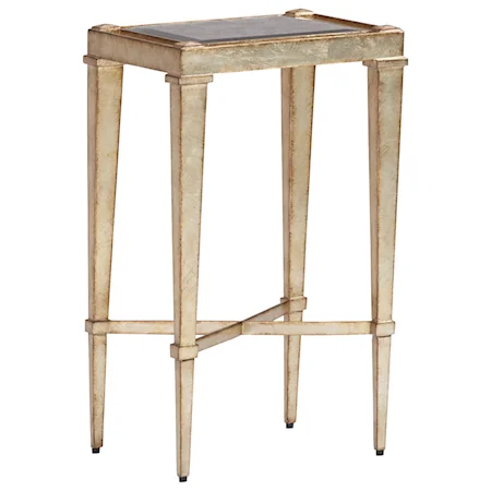 Sheldon Silver Leaf Chairside Table with Antiqued Mirror Top